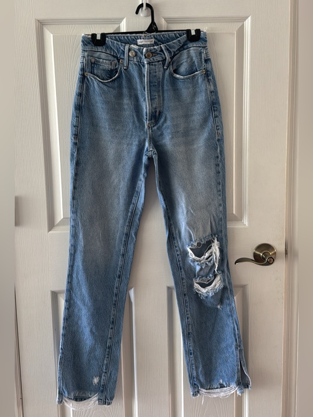 Good American Light Blue Distressed Straight-Leg Jeans